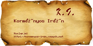 Kormányos Irén névjegykártya